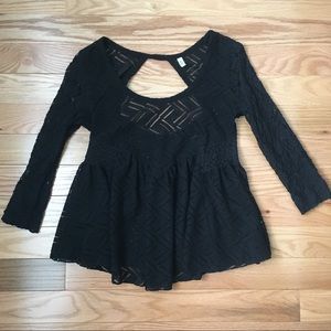 Free People Crochet/Lace Babydoll Peplum Top